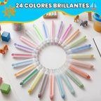 Tiza sin polvo para niños con soporte, set de tizas para acera lavables de 24 colores