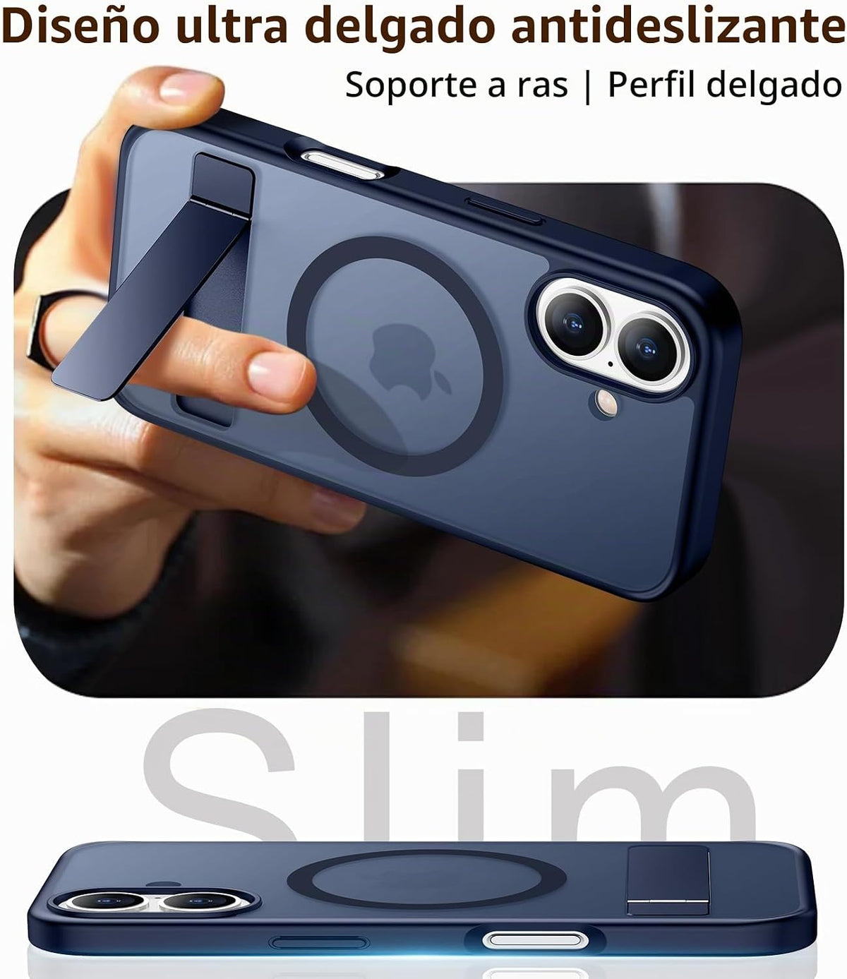 SPIDERCASE - Funda magnética para iPhone 16, soporte integrado, azul