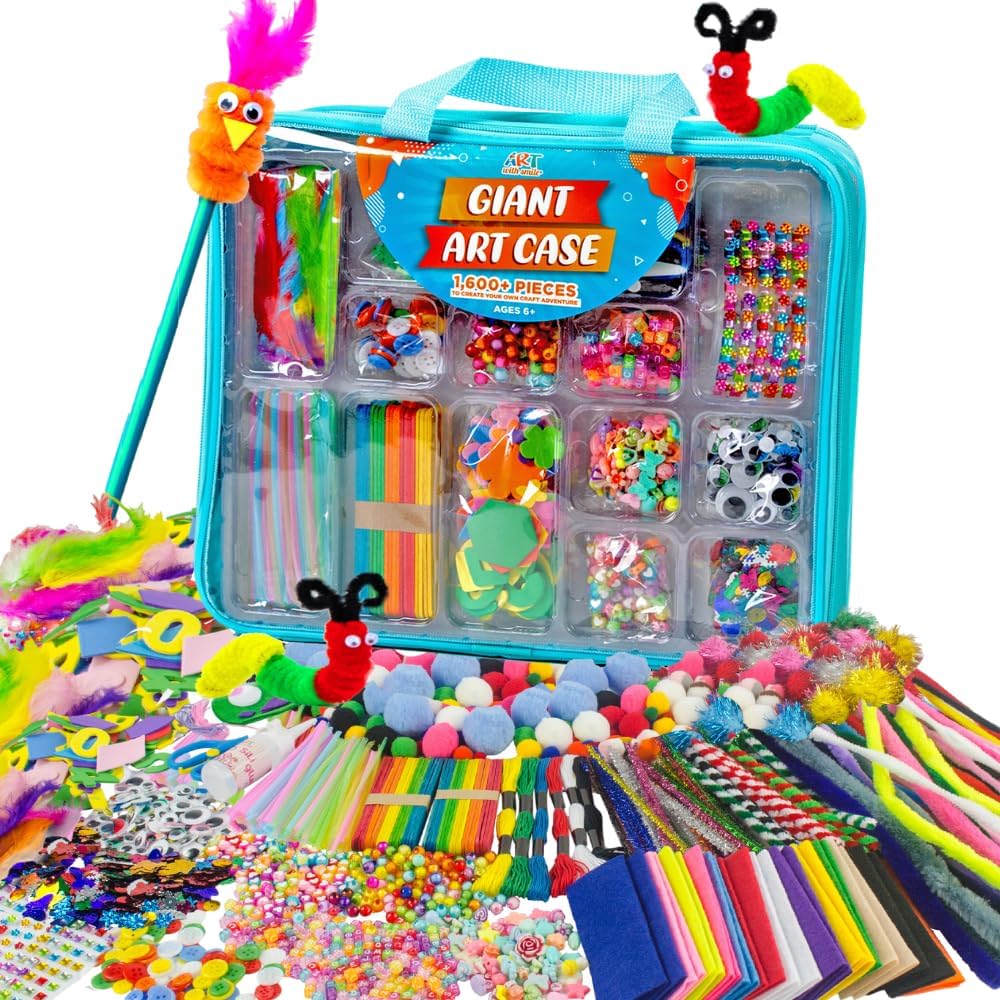 Suministros de artes y manualidades para niños, más de 1600 piezas de kits de manualidades para niños, proyecto de manualidades escolares de bricolaje para niños de 4, 5, 6, 7, 8 a 12 años, regalos de Navidad para niñas y niños, manualidades para niñas de