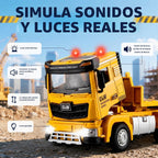 Juego de vehículos de construcción de aleación fundida a presión con semirremolque, excavadora y bulldozer – Luces y sonidos reales, piezas movibles – Juguetes de aprendizaje regalo para niños