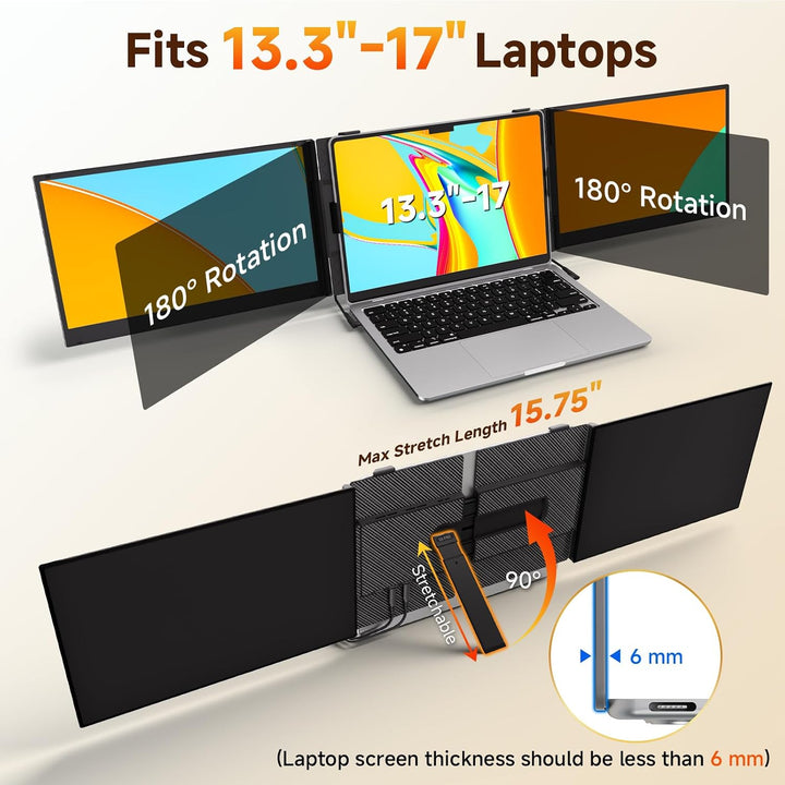 ROYY - Extensor de pantalla para laptop, monitor portátil 1080P FHD...