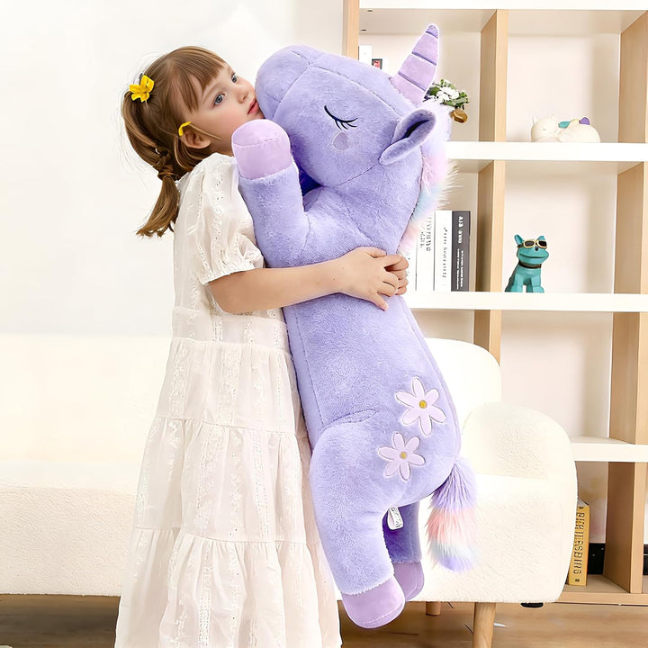 Peluche de unicornio morado gigante de 32 pulgadas, almohada de cue...