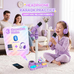 Máquina de karaoke con soporte para niños, micrófono de karaoke recargable con luz de discoteca y 2 micrófonos inalámbricos, juguetes de canto de Navidad, regalos de cumpleaños para niñas de 3, 4, 5