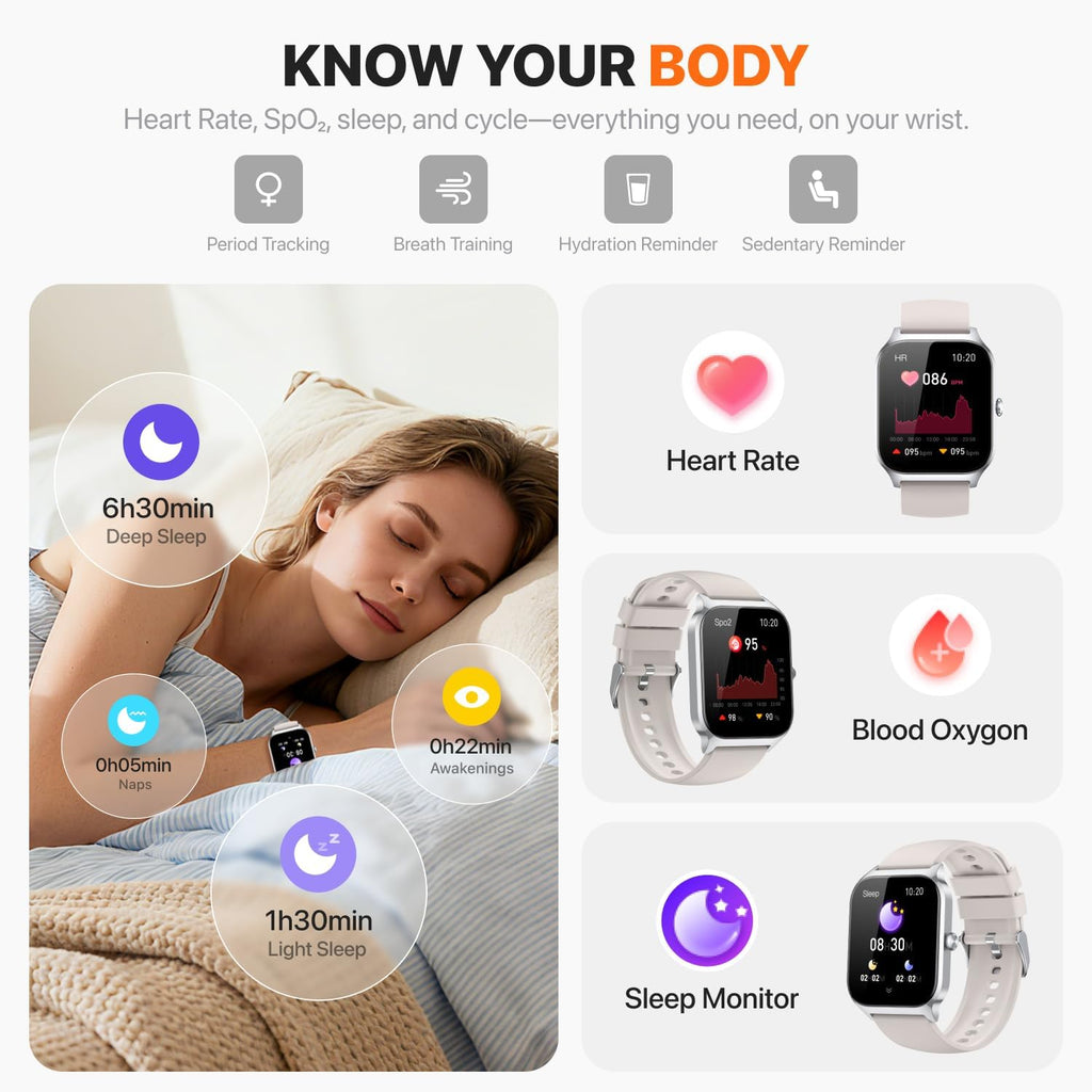 Reloj inteligente para mujeres y hombres, (responder/hacer llamadas) 1.83 pulgadas, HD, rastreador de actividad física smartwatch compatible con Android, iPhone iOS, contador de pasos impermeable IP68