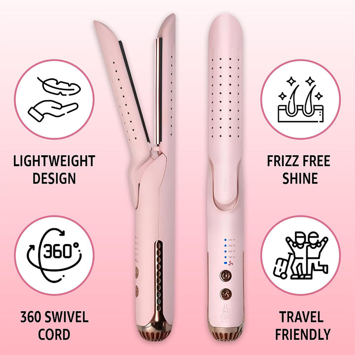 Karma Beauty - Plancha de pelo 2 en 1 de titanio dorado, doble volt...
