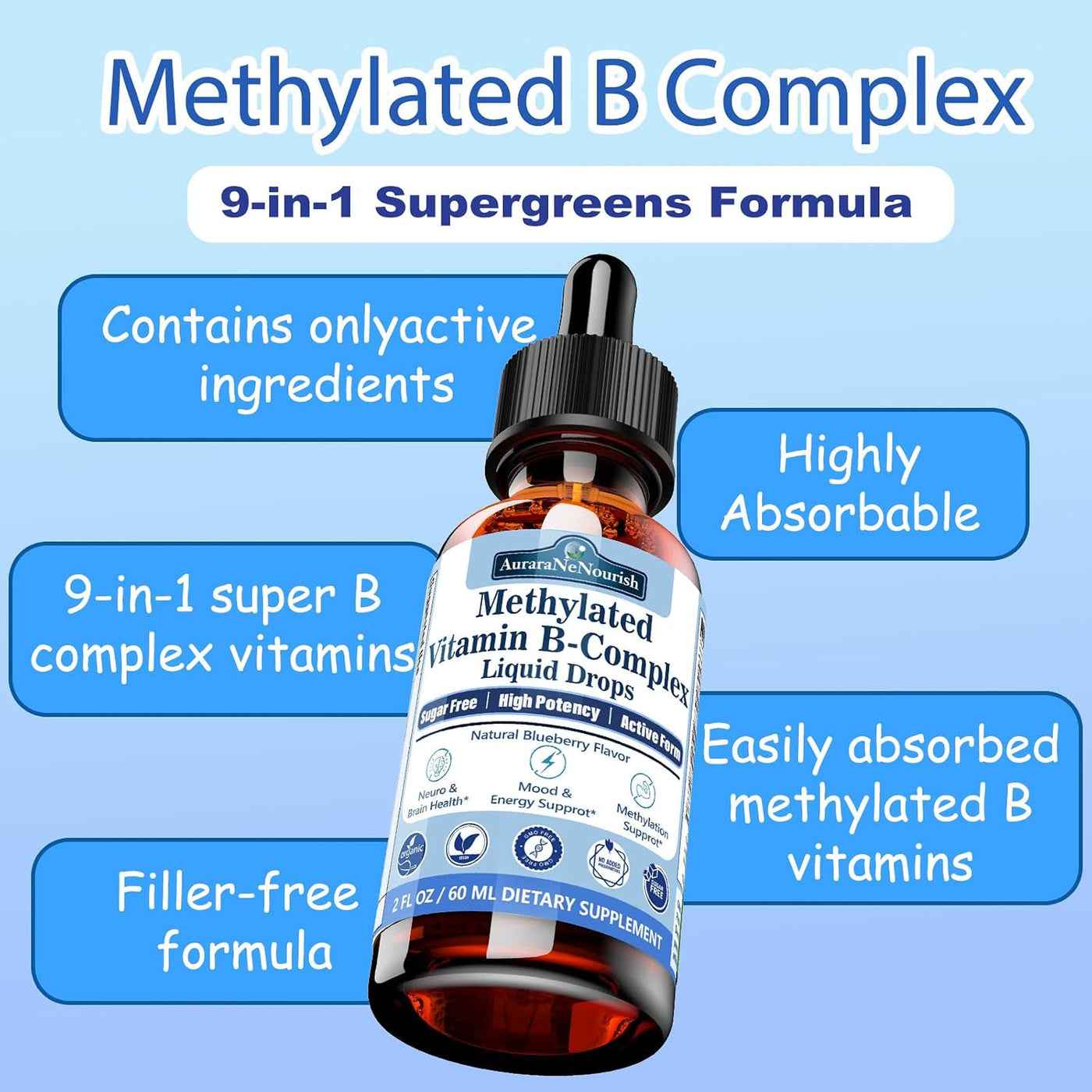 2 paquetes de complejo de vitamina B metilado con riboflavina y fol...