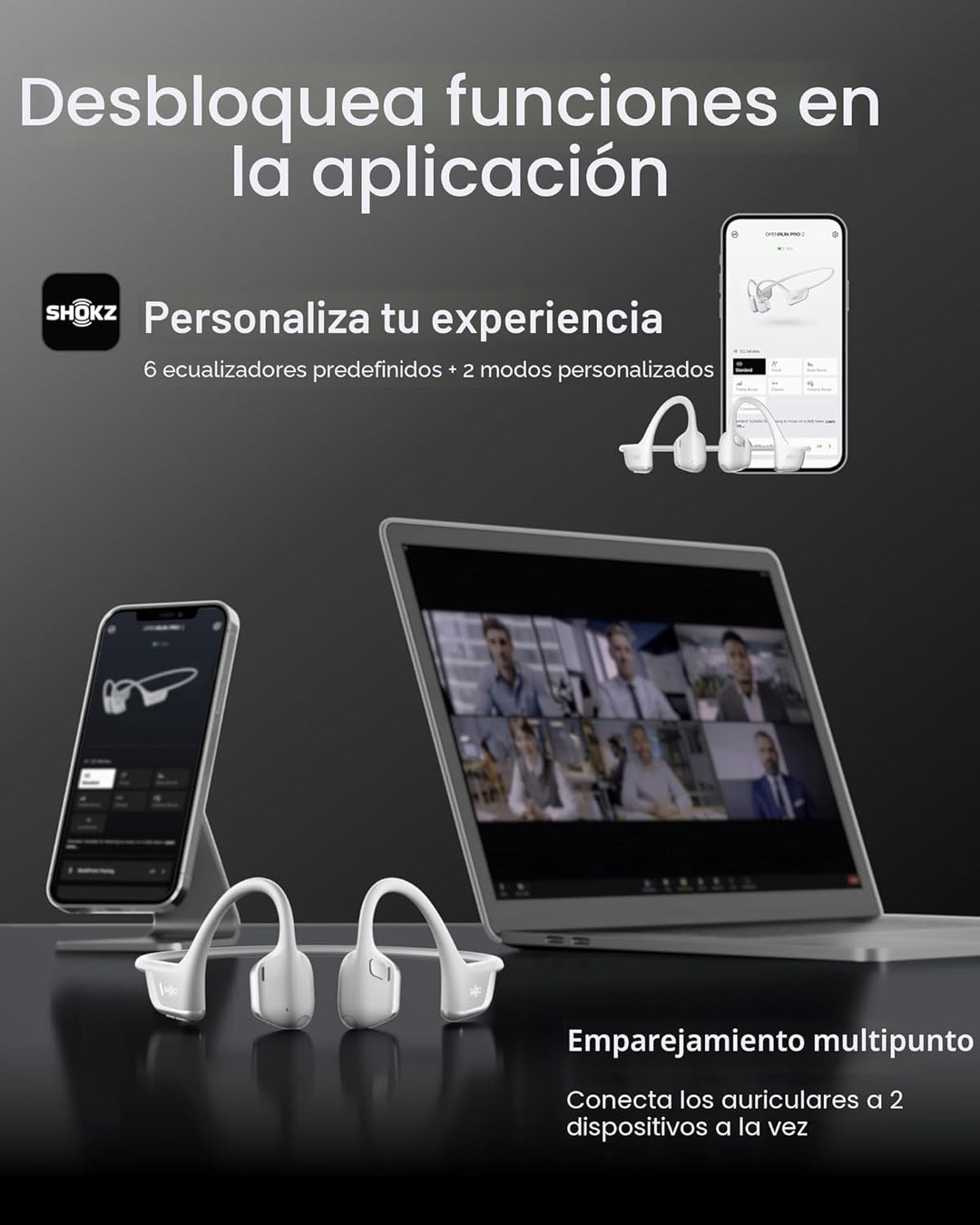SHOKZ OpenRun Pro - Auriculares de conducción de 2 huesos, auricula...
