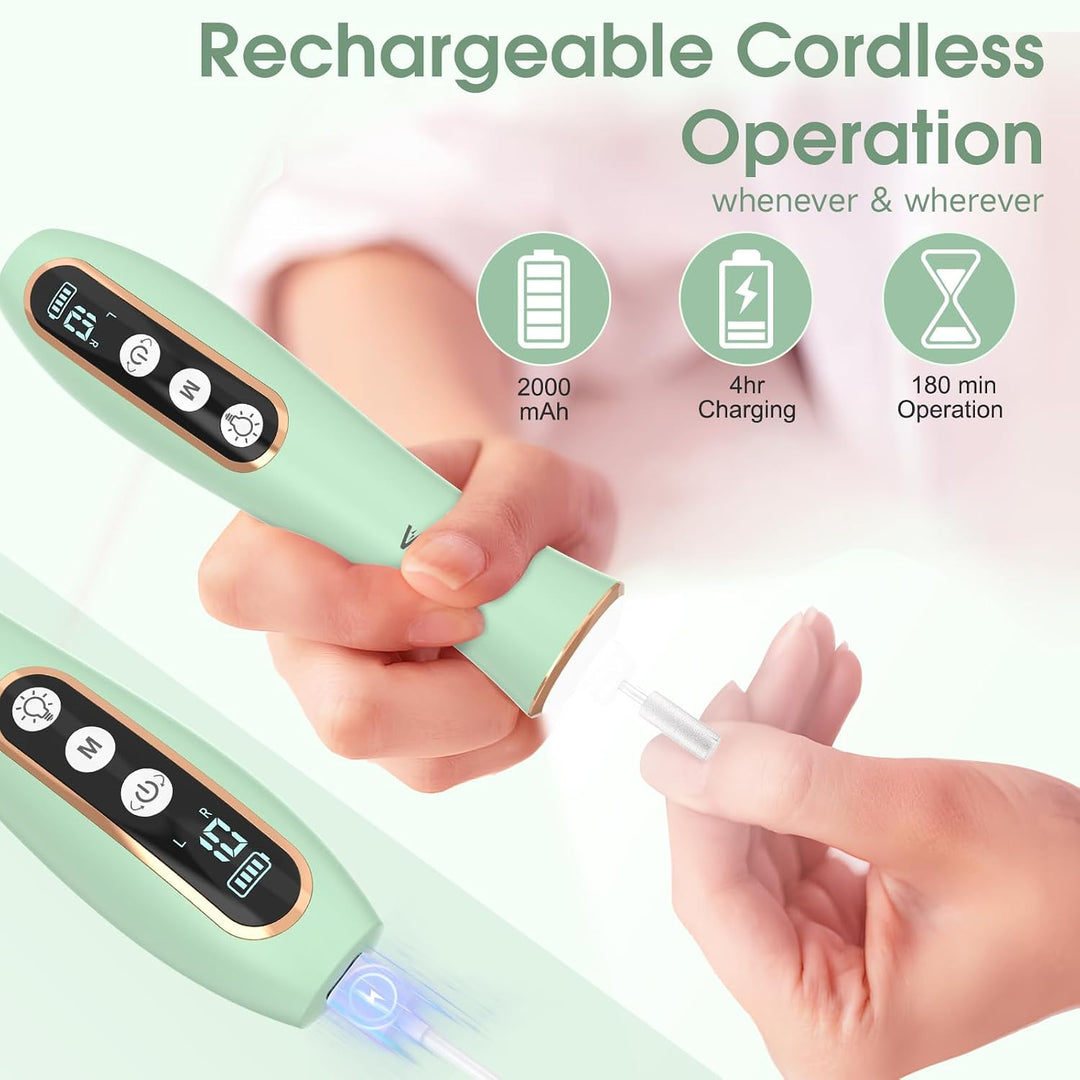 Taladro de uñas eléctrico inalámbrico con luz LED de 360° y 10 velo...