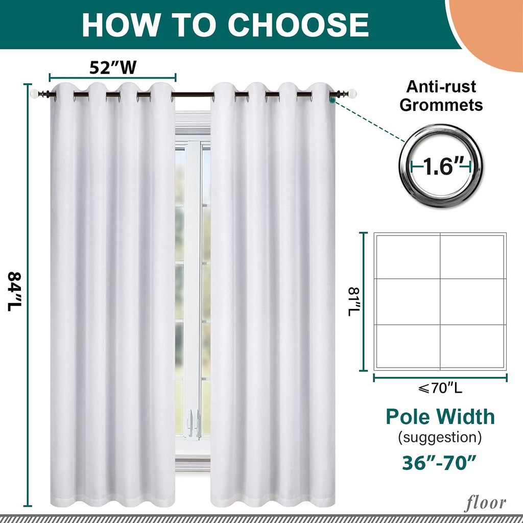 Diraysid Cortinas opacas de lino blanco 100% para dormitorio con ojales, aislamiento térmico y cortinas de oscurecimiento (2 paneles, 52.0 x 84.3 in)