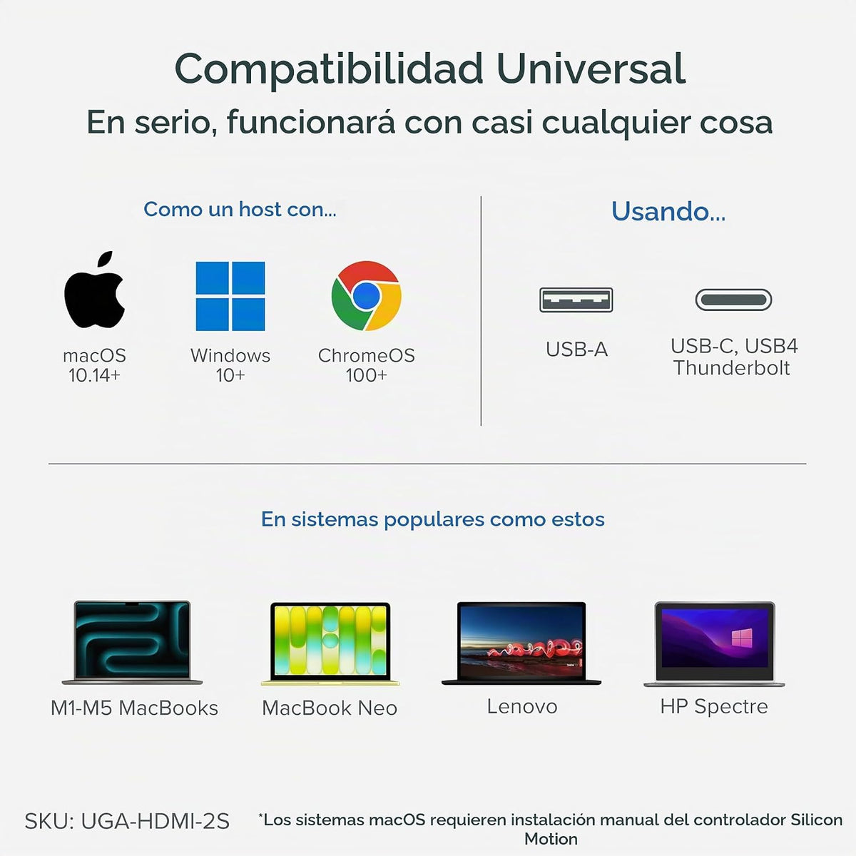 Adaptador USB C, USB 3.0 a HDMI dual para monitores duales