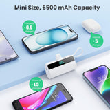 Cargador portátil mini para iPhone con cable USB C incorporado, bat...
