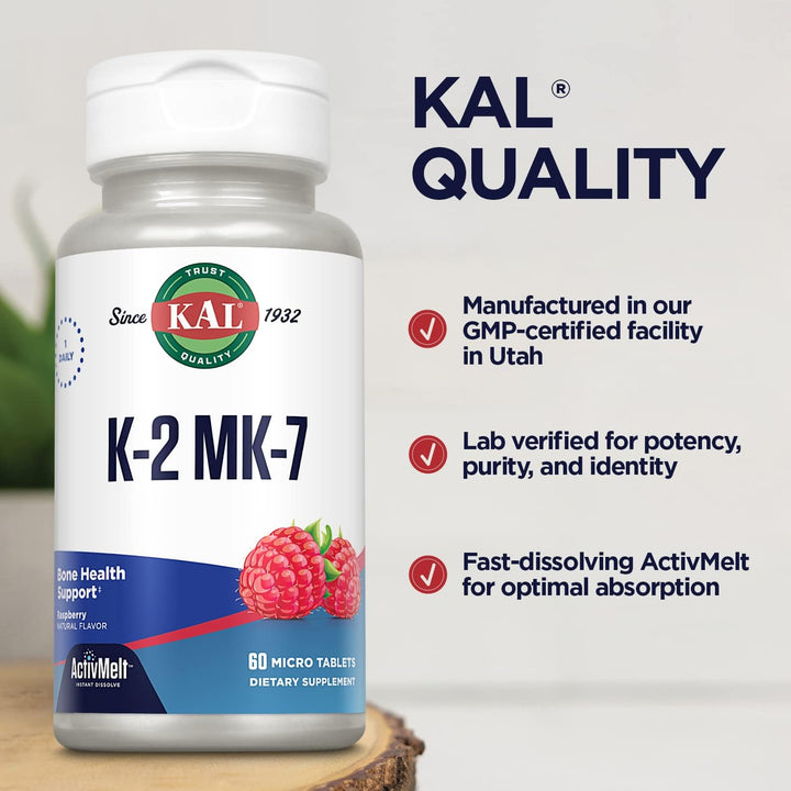 KAL Vitamina K2 MK7 ActivMelt 100 mcg Tabletas \u2013 Suplemento de...