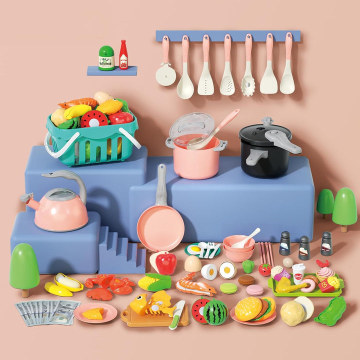 Funpynani - Juego de cocina de 130 piezas para niños pequeños, jueg...