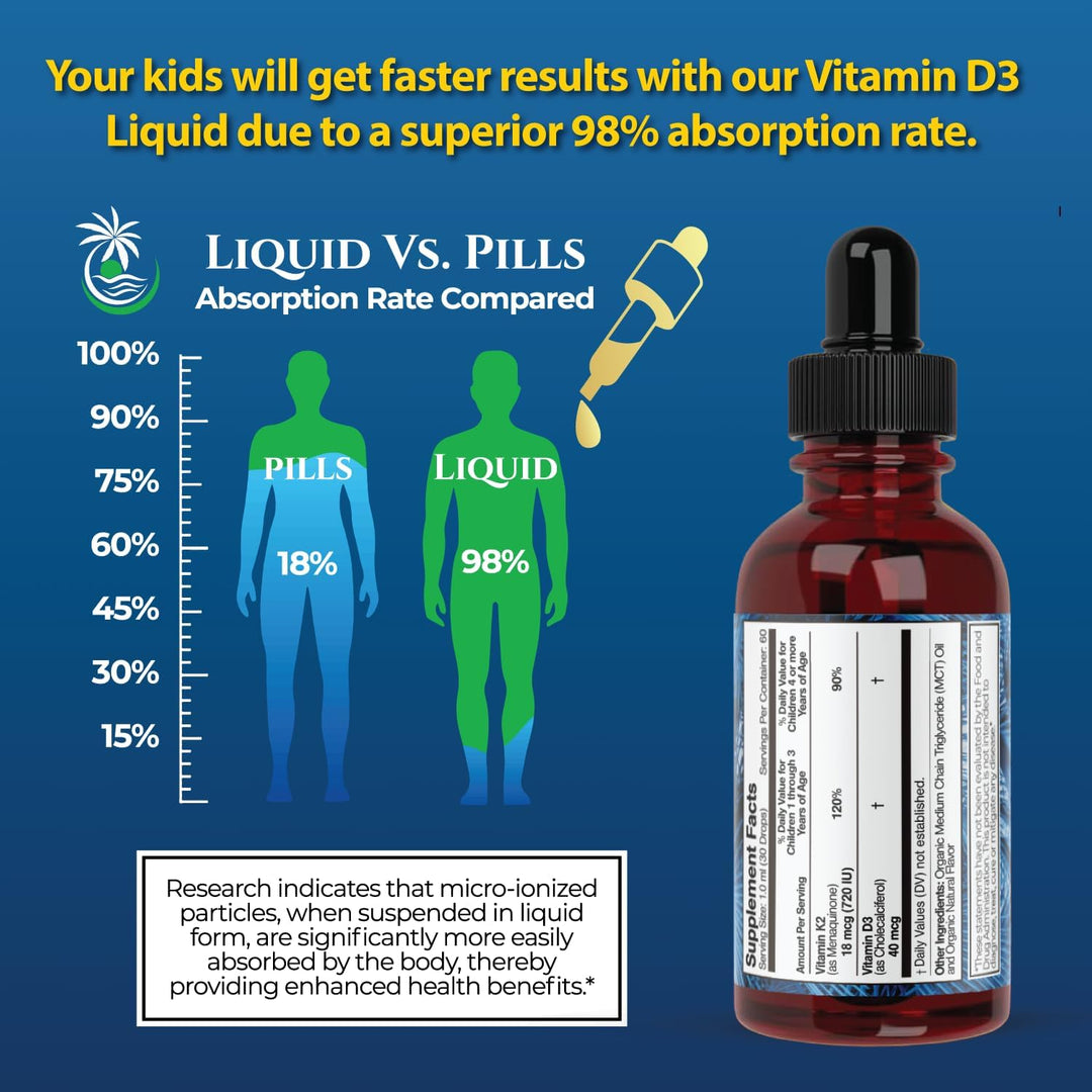 Gotas líquidas USDA orgánicas de vitamina D3 K2 | Suplemento de vit...