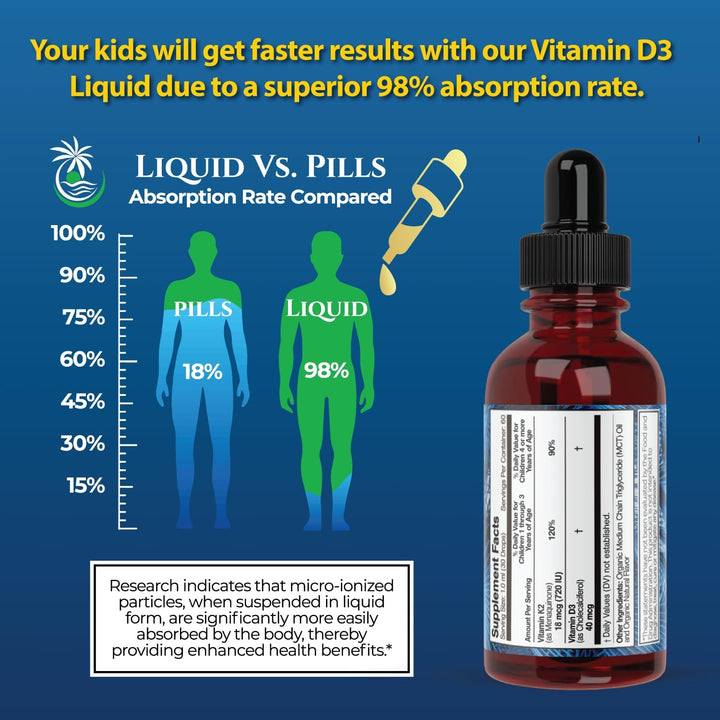 Gotas líquidas USDA orgánicas de vitamina D3 K2 | Suplemento de vit...