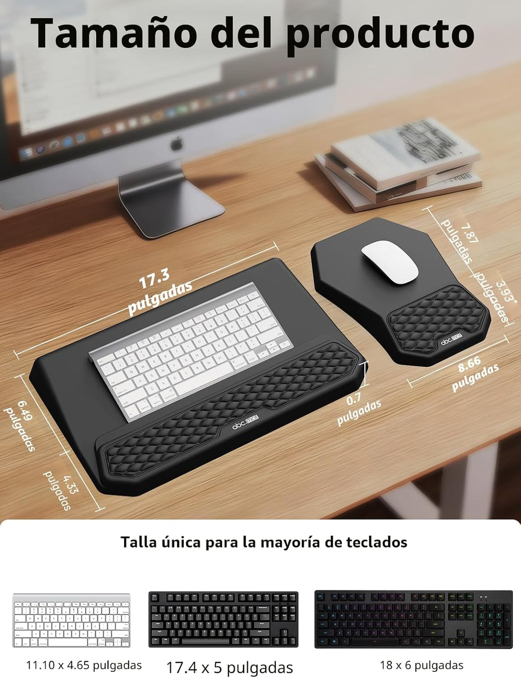 Set de teclado ergonómico 3 en 1 con soporte para muñeca y alfombrilla para ratón, negro