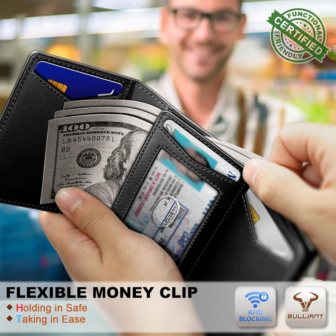 BULLIANT Billetera de cuero para hombre, tarjetero con clip para di...