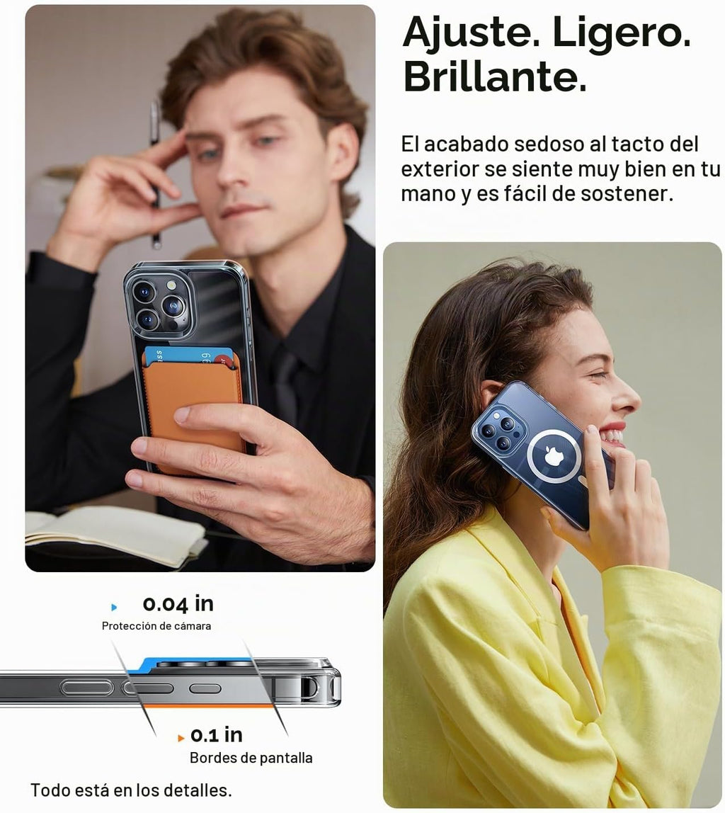 TORRAS Funda magnética a prueba de golpes para iPhone 15 Pro, probada contra caídas de grado militar, compatible con MagSafe, parte trasera de policarbonato duro transparente con funda protectora delgada de silicona antihuellas, transparente
