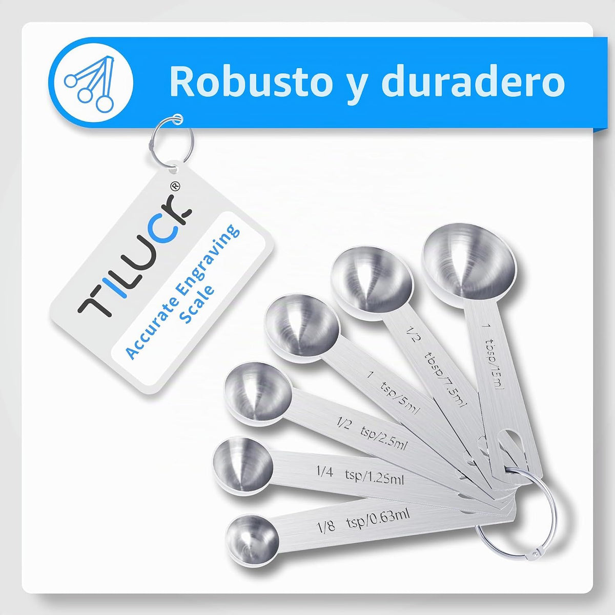 Juego de tazas y cucharas medidoras de acero inoxidable, cuchara de
