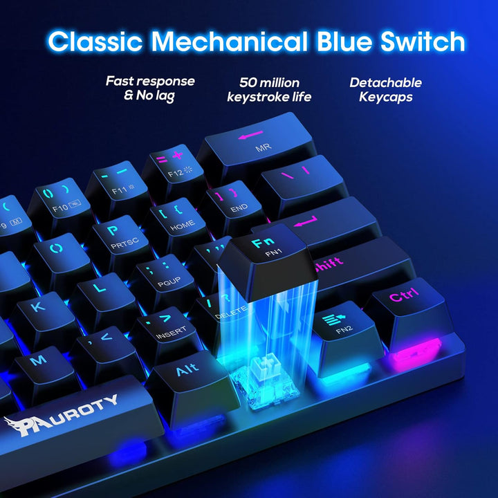 Pauroty 60% Teclado mecánico inalámbrico, teclado de juego de tripl...