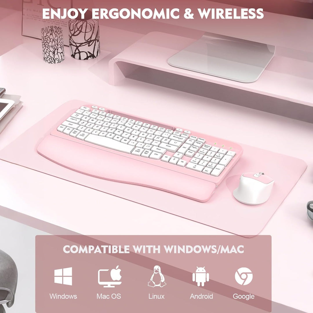 Combo de teclado y mouse inalámbricos, teclado ergonómico de tamaño...