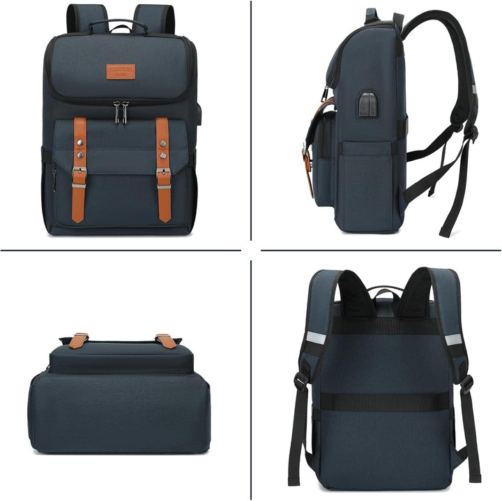 YALUNDISI Mochila vintage de viaje para laptop con puerto de carga...