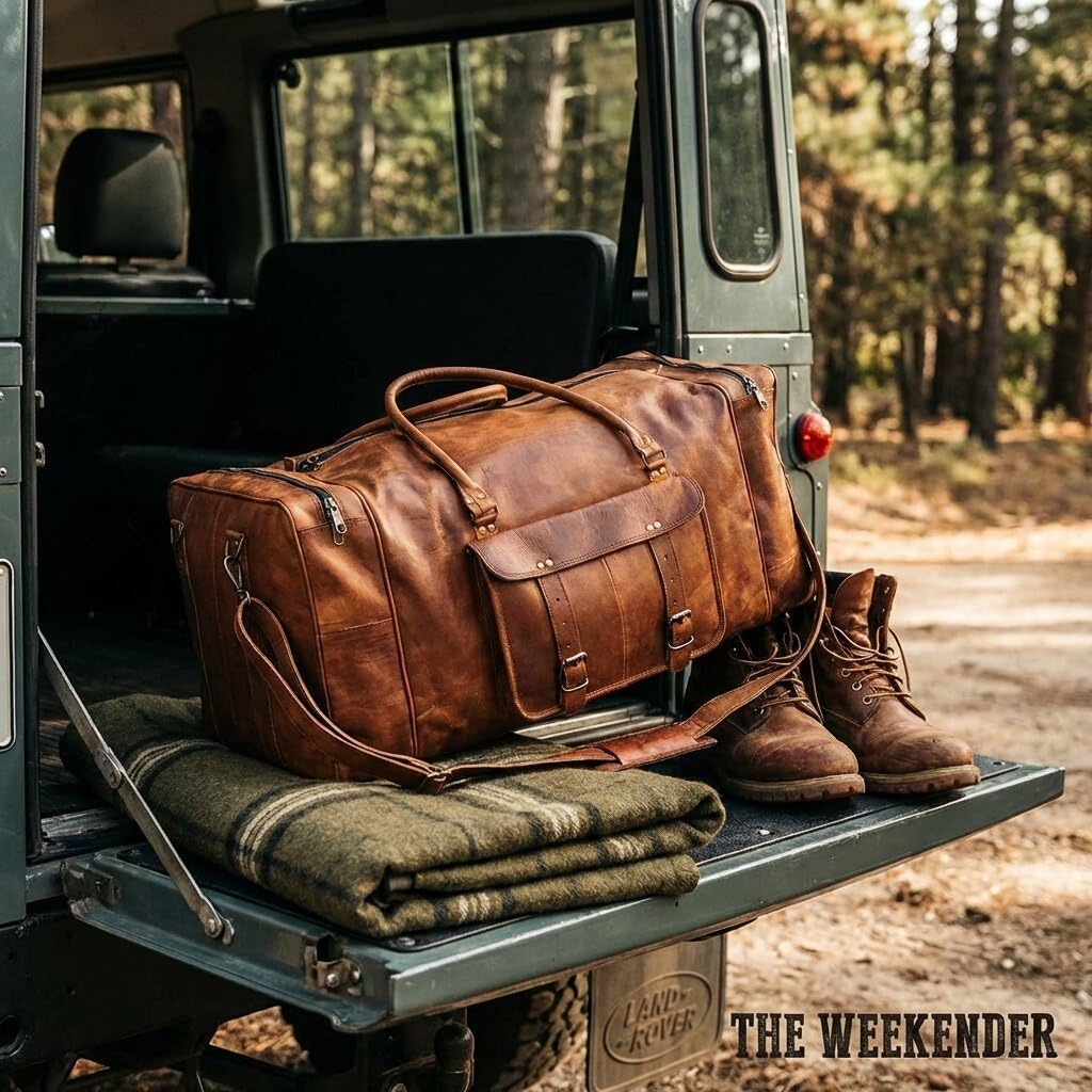 Bolsa grande de cuero para viaje, 32 pulgadas, de lona, artesanal, para viaje de fin de semana, de noche, gimnasio, deportiva, para hombre y mujer, 24 pulgadas,