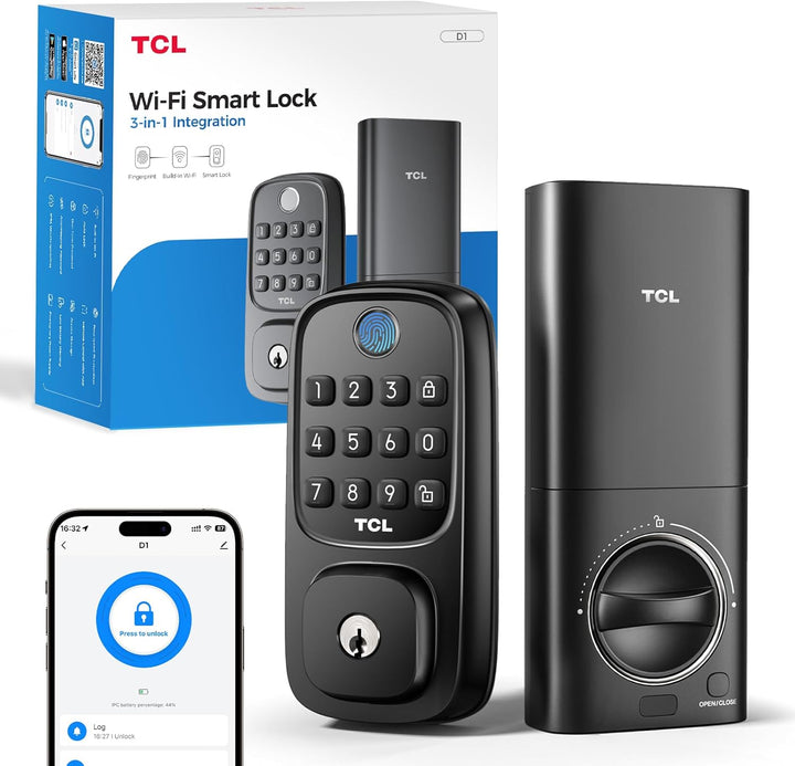 TCL Cerradura inteligente Wi-Fi D1, cerradura de puerta de huellas...