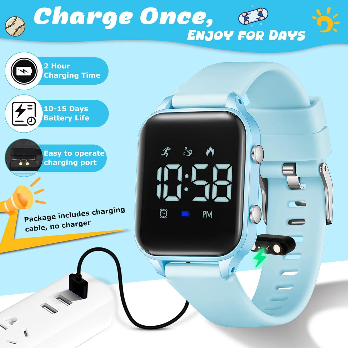 Relojes digitales para niños y niñas, reloj deportivo con rastreador de fitness, podómetro, alarmas, cronómetro, no necesita aplicación, reloj impermeable para niños, regalo para adolescentes
