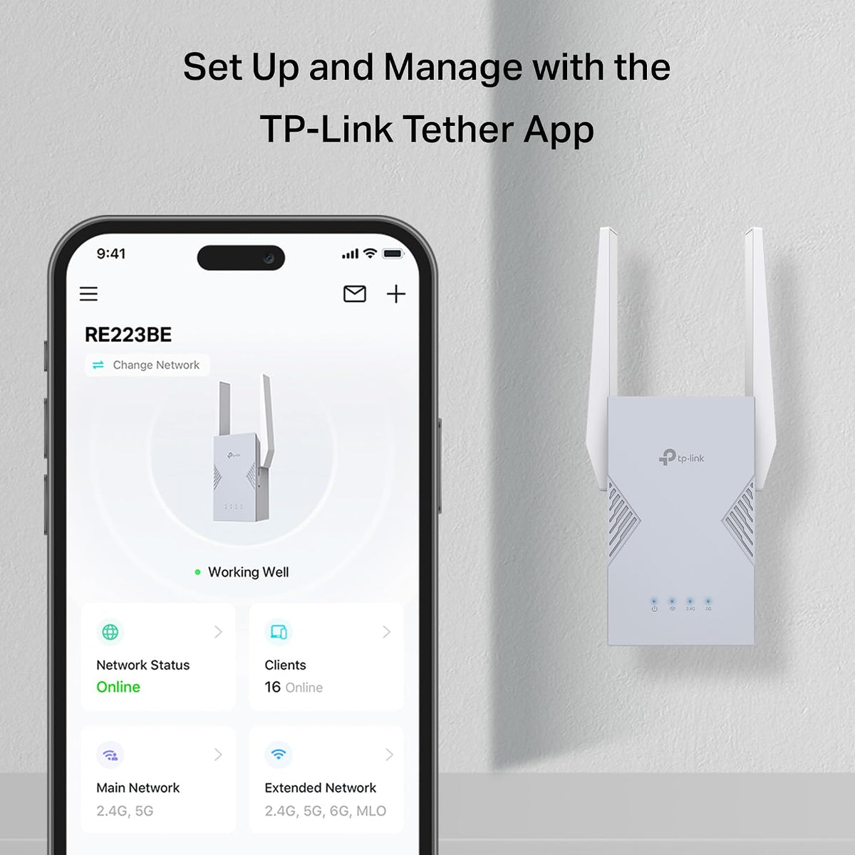 TP-Link BE3200 Extensor de rango Wi-Fi 7 de doble banda RE223BE con puerto
