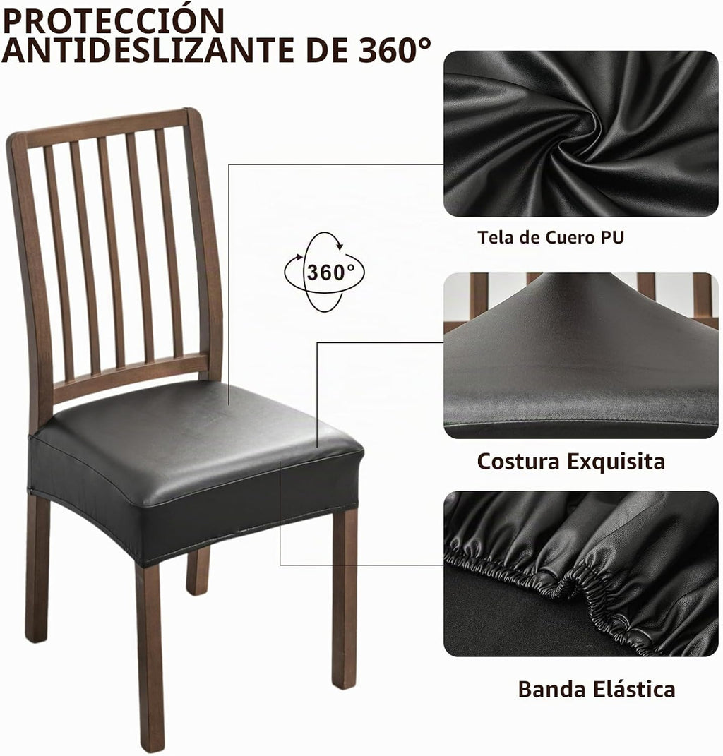 Fundas impermeables para sillas de comedor, juego de 4, fundas de 21 pulgadas de cuero sintético para sillas de comedor, extraíbles y lavables, fundas protectoras para la parte trasera