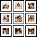 Juego de 9 portarretratos de 12 x 12 pulgadas, para fotos de 8 x 8 pulgadas con paspartú o de 12 x 12 pulgadas sin paspartú, marcos de fotos cuadrados para galería de collage múltiple para pared o mesa, color negro