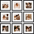 Juego de 9 portarretratos de 12 x 12 pulgadas, para fotos de 8 x 8 pulgadas con paspartú o de 12 x 12 pulgadas sin paspartú, marcos de fotos cuadrados para galería de collage múltiple para pared o mesa, color negro
