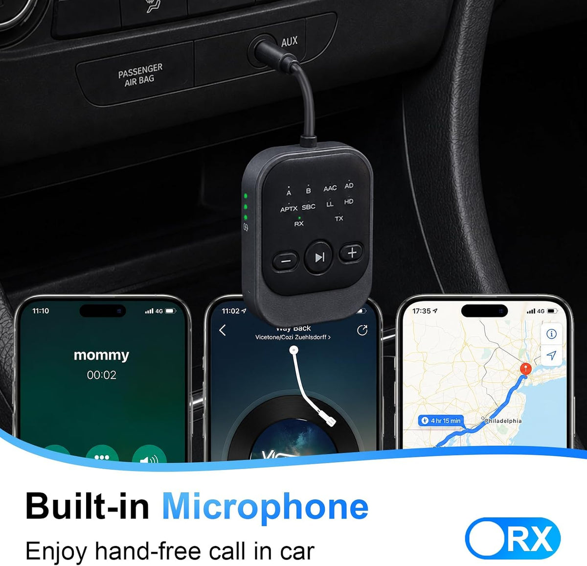 Transmisor Receptor Bluetooth, Adaptador Bluetooth para Avión para TV (Negro)