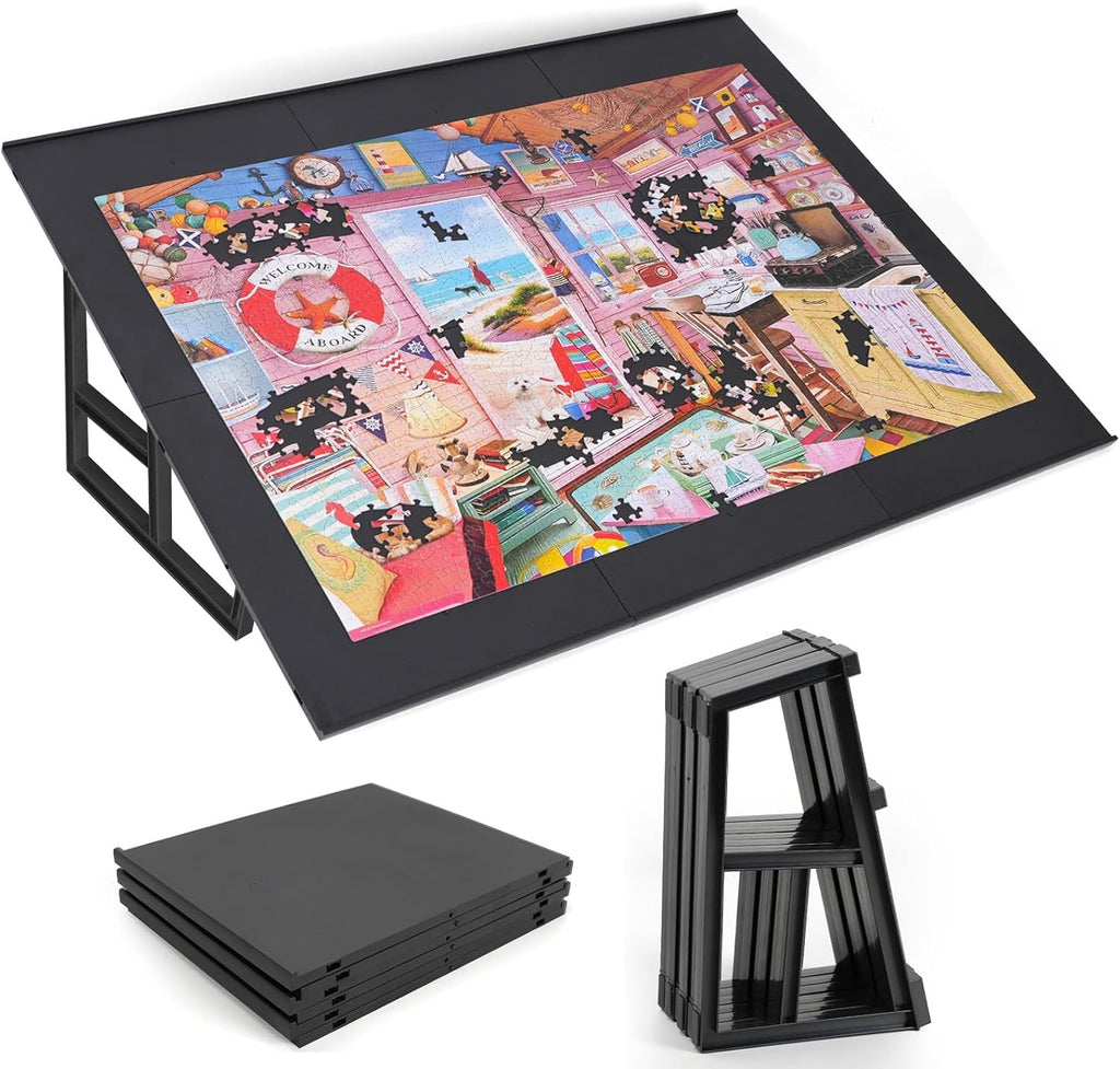 WELGEE 1000 piezas de rompecabezas inclinable con soporte, 31 x 24 pulgadas, mesa de rompecabezas portátil ligera para adultos y personas mayores, accesorio de rompecabezas personalizable de solo 3.5