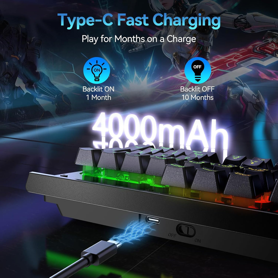TECKNET Teclado inalámbrico para juegos, teclado recargable 2 en 1...