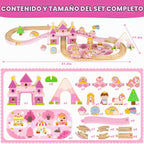 Juego de tren de madera para niñas, juego de tren de castillo de