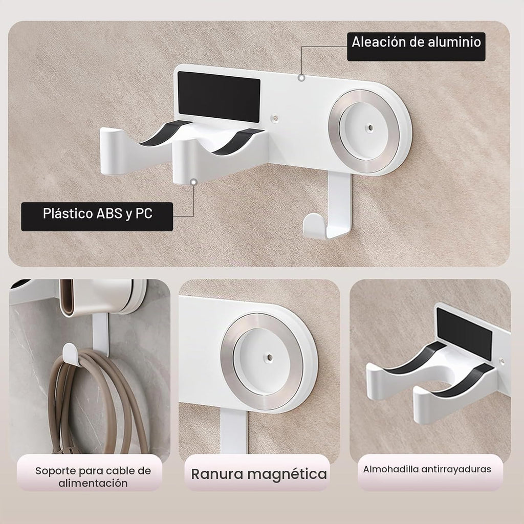 Soporte para secador de pelo blanco, soporte para secadora de pelo