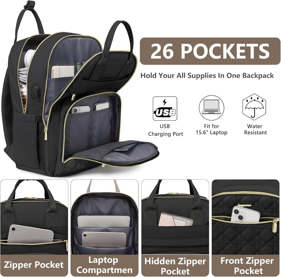 bagswan Mochila para laptop para mujer, 54-Negro, 15,6 pulg., Mochi...