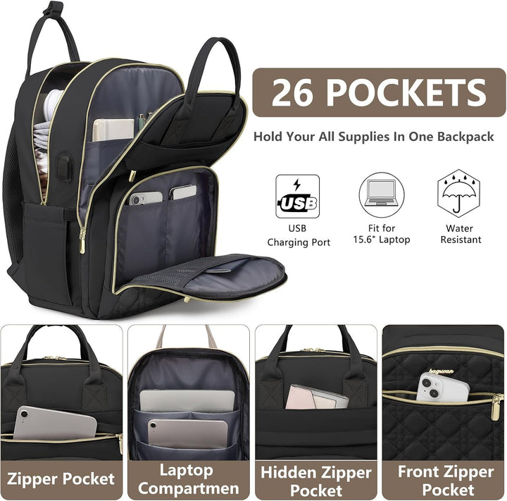 bagswan Mochila para laptop para mujer, 54-Negro, 15,6 pulg., Mochi...