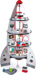 Hape Juego de Nave Cohete de Cuatro Etapas para Niños Pequeños | Un Juguete de Nave Espacial de Madera con Diseños de Transbordador Espacial de la Vida Real