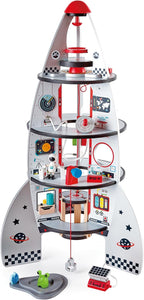 Hape Juego de Nave Cohete de Cuatro Etapas para Niños Pequeños | Un Juguete de Nave Espacial de Madera con Diseños de Transbordador Espacial de la Vida Real