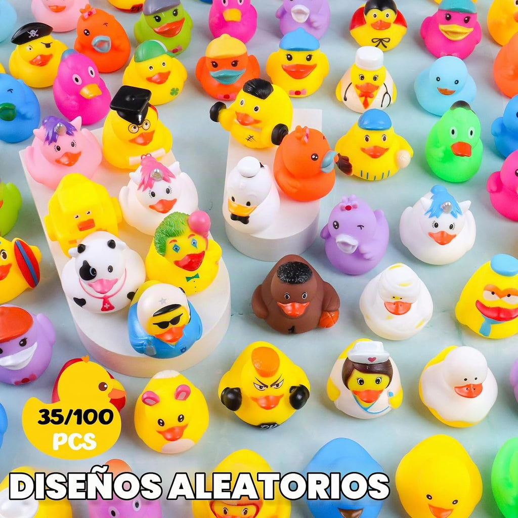 100 patos de goma a granel para Jeeps, juguetes de baño, recuerdos de fiesta, lindos mini patos con más de 30 diseños únicos, juguetes de piscina para niños, piscina, decoración de automóvil