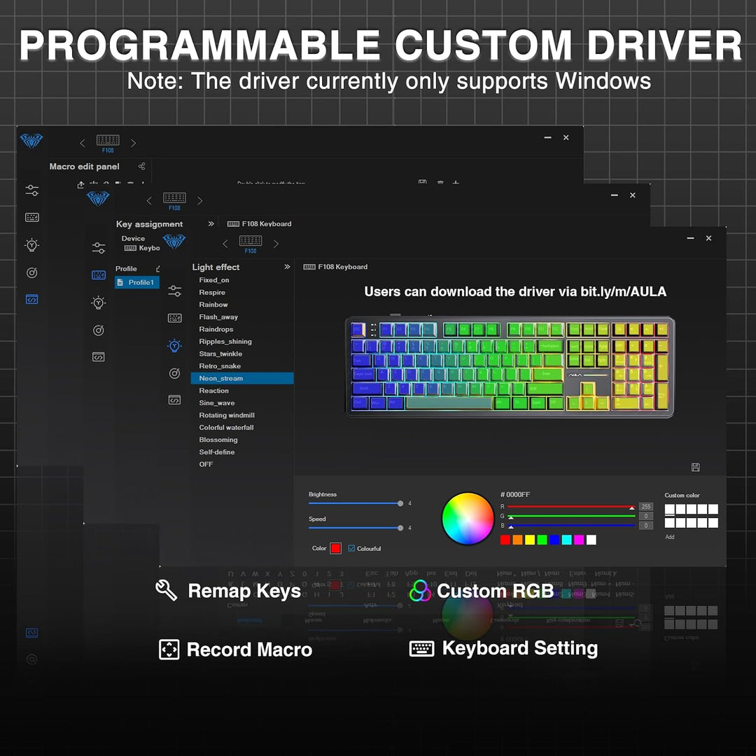 AULA Teclado mecánico inalámbrico F108, teclado para juegos de tama...