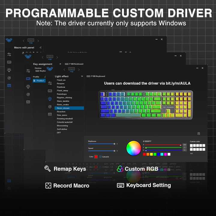 AULA Teclado mecánico inalámbrico F108, teclado para juegos de tama...