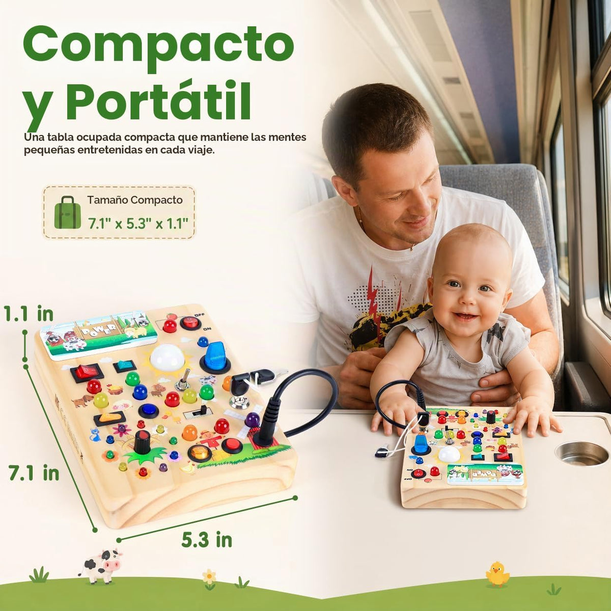 Tablero de actividades con interruptores de luz LED, juguetes Montessori para niños de 1, 2, 3 años, tablero de actividades sensoriales de madera para niños pequeños, juguetes de viaje para niños y