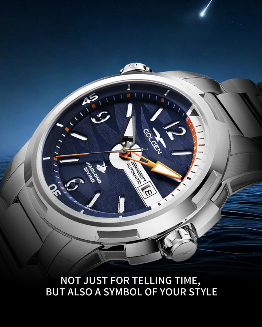 200M - Reloj de pulsera impermeable para hombre, reloj suizo luminoso de cristal de zafiro sintético con movimiento de alta frecuencia importado y acero inoxidable 316L, reloj de visualización