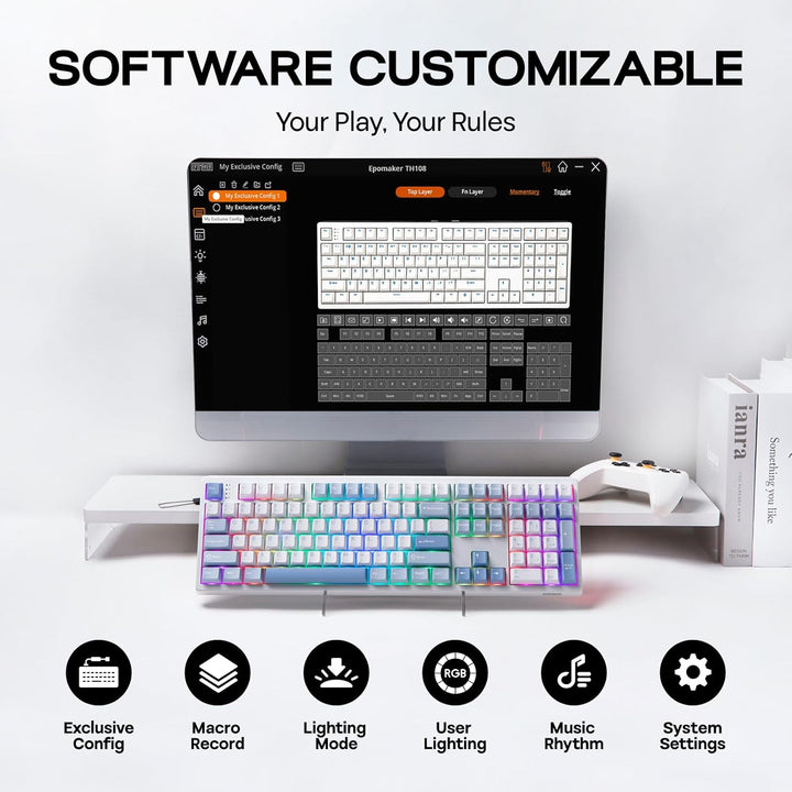EPOMAKER TH108 Teclado mecánico de tamaño completo, teclado inalámb...