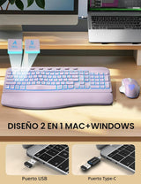 SABLUTE Combo de teclado y mouse inalámbricos, onda ergonómica con...