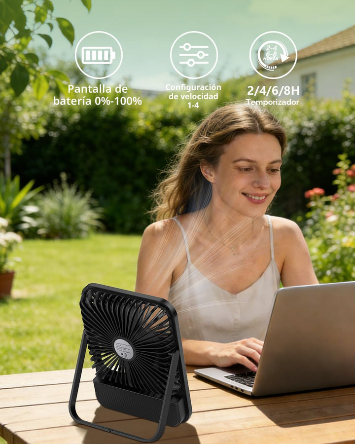 BIVBTP Ventilador de viaje portátil de 8000 mAh, ventilador de escr...